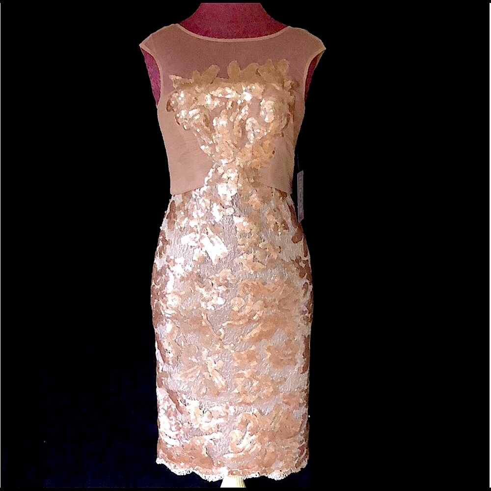 JS Collection Sequined Cocktail  Dress, Champagne